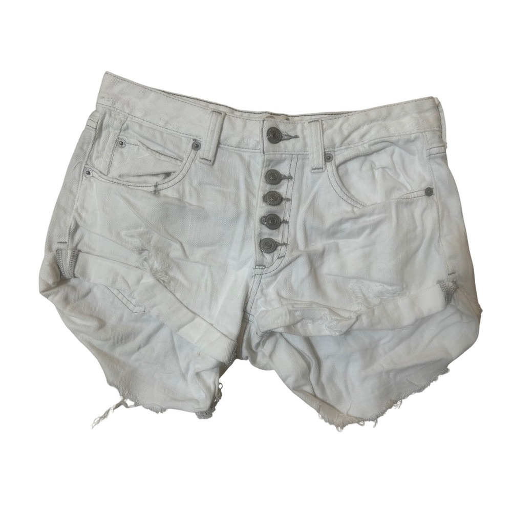 Free People Shorts Women 26 White Excellence Distressed Button Fly 13" Waist